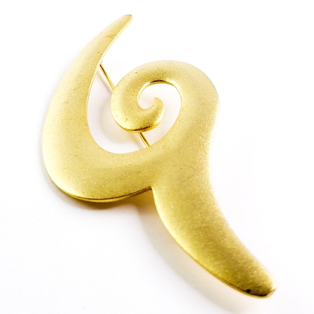 Y2K Brooch Swirl Gold Tone Large Pin 90s Vintage